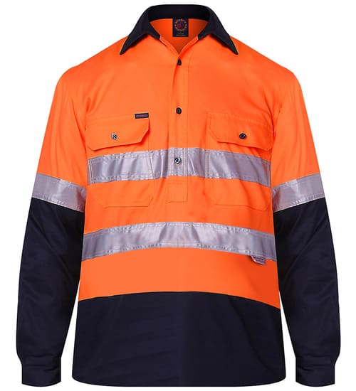 Ritemate (Mens) RM105CF - Hi Vis 2 Tone Closed Front Long Sleeve Shirt (Yellow/Navy)